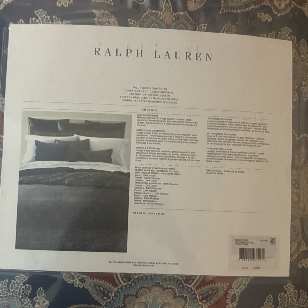 Ralph Lauren Archer Foulard Full / Queen Comforter Navy MU Msrp $475 - Picture 3 of 8